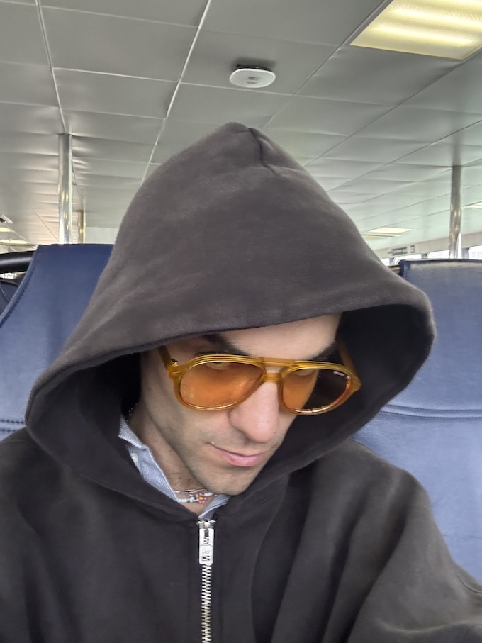 Sitting in the ferry from Auckland to Waiheke Island. I picked up some new sunnies in Perth and was trying them all on during the ride and seeing which I liked best. These ones felt a bit Lebowski-esque.